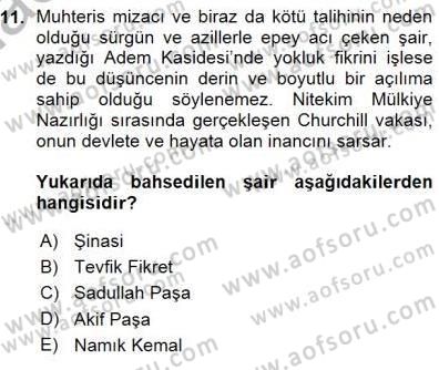 Tanzimat Dönemi Türk Edebiyatı 1 Dersi 2015 - 2016 Yılı (Vize) Ara Sınav Soruları 11. Soru