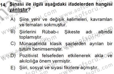 Tanzimat Dönemi Türk Edebiyatı 1 Dersi Ara Sınavı Deneme Sınav Soruları 14. Soru