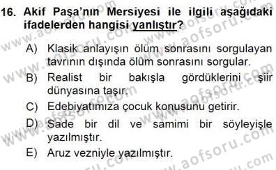 Tanzimat Dönemi Türk Edebiyatı 1 Dersi 2015 - 2016 Yılı (Vize) Ara Sınav Soruları 16. Soru