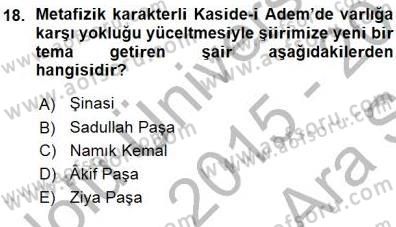 Tanzimat Dönemi Türk Edebiyatı 1 Dersi 2015 - 2016 Yılı (Vize) Ara Sınav Soruları 18. Soru