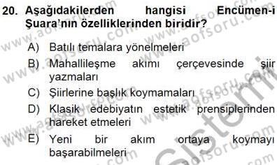 Tanzimat Dönemi Türk Edebiyatı 1 Dersi Ara Sınavı Deneme Sınav Soruları 20. Soru