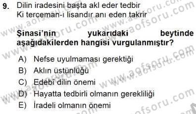 Tanzimat Dönemi Türk Edebiyatı 1 Dersi Ara Sınavı Deneme Sınav Soruları 9. Soru