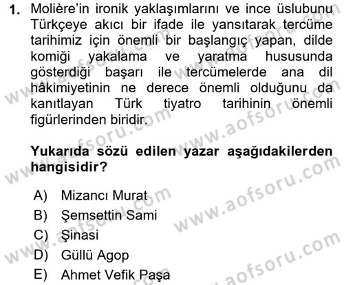 Tanzimat Dönemi Türk Edebiyatı 1 Dersi 2017 - 2018 Yılı (Vize) Ara Sınavı 1. Soru