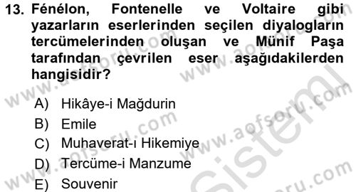 Tanzimat Dönemi Türk Edebiyatı 1 Dersi 2017 - 2018 Yılı (Vize) Ara Sınavı 13. Soru