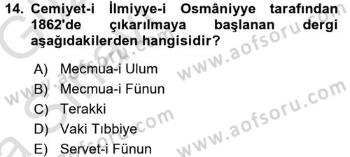 Tanzimat Dönemi Türk Edebiyatı 1 Dersi 2017 - 2018 Yılı (Vize) Ara Sınavı 14. Soru