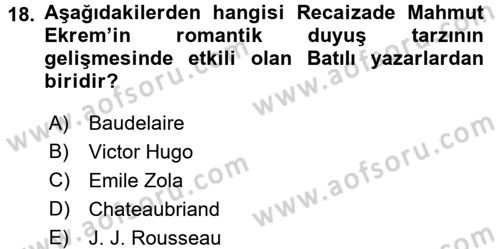 Tanzimat Dönemi Türk Edebiyatı 1 Dersi 2017 - 2018 Yılı (Vize) Ara Sınavı 18. Soru