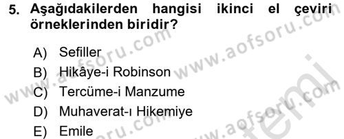 Tanzimat Dönemi Türk Edebiyatı 1 Dersi 2017 - 2018 Yılı (Vize) Ara Sınavı 5. Soru