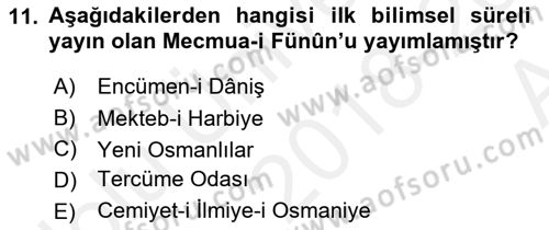 Tanzimat Dönemi Türk Edebiyatı 1 Dersi Ara Sınavı Deneme Sınav Soruları 11. Soru