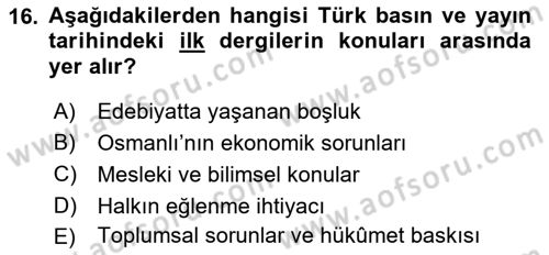 Tanzimat Dönemi Türk Edebiyatı 1 Dersi 2018 - 2019 Yılı (Vize) Ara Sınav Soruları 16. Soru