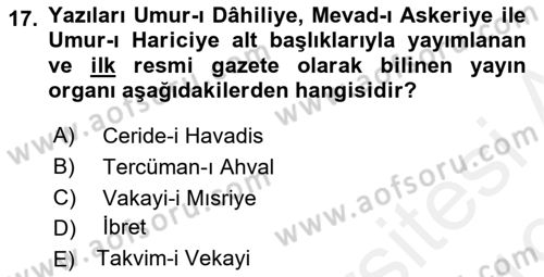 Tanzimat Dönemi Türk Edebiyatı 1 Dersi Ara Sınavı Deneme Sınav Soruları 17. Soru