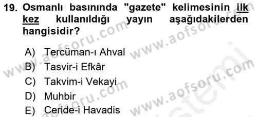 Tanzimat Dönemi Türk Edebiyatı 1 Dersi 2018 - 2019 Yılı (Vize) Ara Sınav Soruları 19. Soru