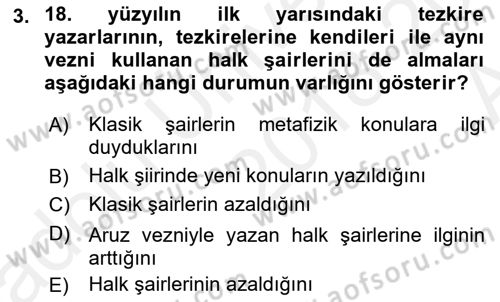 Tanzimat Dönemi Türk Edebiyatı 1 Dersi Ara Sınavı Deneme Sınav Soruları 3. Soru