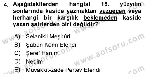 Tanzimat Dönemi Türk Edebiyatı 1 Dersi Ara Sınavı Deneme Sınav Soruları 4. Soru