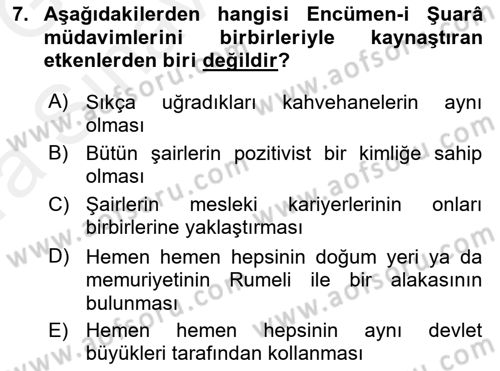 Tanzimat Dönemi Türk Edebiyatı 1 Dersi 2018 - 2019 Yılı (Vize) Ara Sınavı 7. Soru