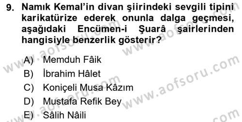 Tanzimat Dönemi Türk Edebiyatı 1 Dersi 2018 - 2019 Yılı (Vize) Ara Sınavı 9. Soru