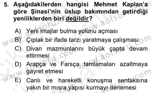 Tanzimat Dönemi Türk Edebiyatı 1 Dersi 2018 - 2019 Yılı (Final) Dönem Sonu Sınavı 5. Soru