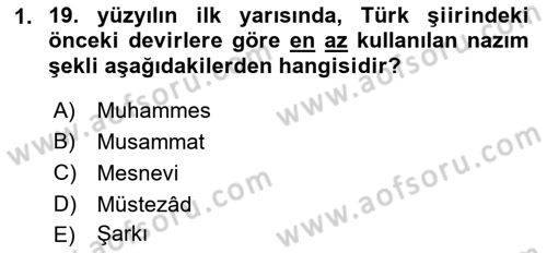 Tanzimat Dönemi Türk Edebiyatı 1 Dersi 2018 - 2019 Yılı Yaz Okulu Sınav Soruları 1. Soru