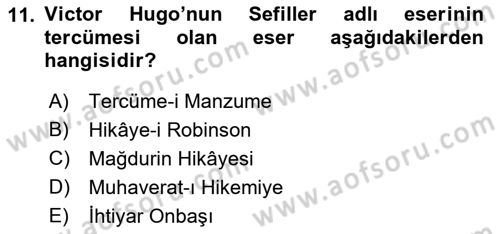 Tanzimat Dönemi Türk Edebiyatı 1 Dersi 2018 - 2019 Yılı Yaz Okulu Sınav Soruları 11. Soru