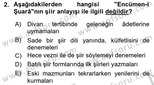 Tanzimat Dönemi Türk Edebiyatı 1 Dersi 2018 - 2019 Yılı Yaz Okulu Sınav Soruları 2. Soru