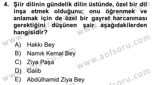 Tanzimat Dönemi Türk Edebiyatı 1 Dersi 2018 - 2019 Yılı Yaz Okulu Sınav Soruları 4. Soru