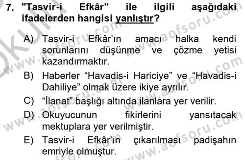 Tanzimat Dönemi Türk Edebiyatı 1 Dersi 2018 - 2019 Yılı Yaz Okulu Sınav Soruları 7. Soru