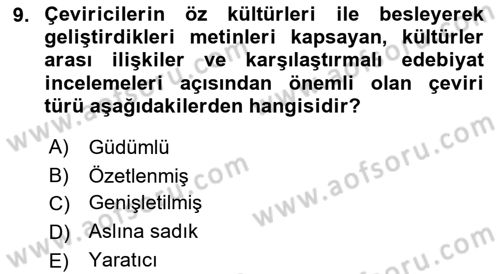 Tanzimat Dönemi Türk Edebiyatı 1 Dersi 2018 - 2019 Yılı Yaz Okulu Sınav Soruları 9. Soru
