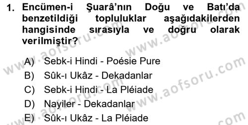 Tanzimat Dönemi Türk Edebiyatı 1 Dersi 2019 - 2020 Yılı (Vize) Ara Sınavı 1. Soru