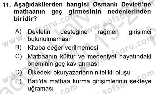 Tanzimat Dönemi Türk Edebiyatı 1 Dersi 2019 - 2020 Yılı (Vize) Ara Sınavı 11. Soru