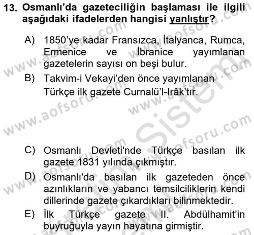 Tanzimat Dönemi Türk Edebiyatı 1 Dersi 2019 - 2020 Yılı (Vize) Ara Sınavı 13. Soru