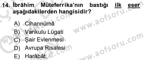 Tanzimat Dönemi Türk Edebiyatı 1 Dersi 2019 - 2020 Yılı (Vize) Ara Sınavı 14. Soru