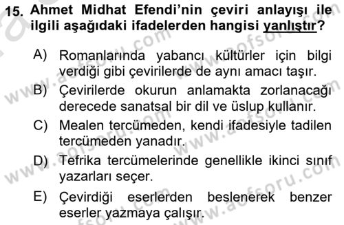 Tanzimat Dönemi Türk Edebiyatı 1 Dersi 2019 - 2020 Yılı (Vize) Ara Sınavı 15. Soru