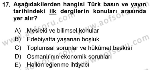 Tanzimat Dönemi Türk Edebiyatı 1 Dersi 2019 - 2020 Yılı (Vize) Ara Sınavı 17. Soru