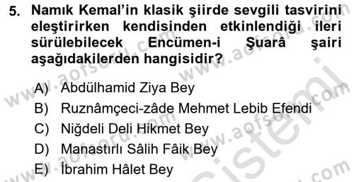 Tanzimat Dönemi Türk Edebiyatı 1 Dersi 2019 - 2020 Yılı (Vize) Ara Sınavı 5. Soru