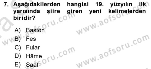 Tanzimat Dönemi Türk Edebiyatı 1 Dersi 2019 - 2020 Yılı (Vize) Ara Sınavı 7. Soru