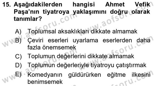 Tanzimat Dönemi Türk Edebiyatı 1 Dersi 2020 - 2021 Yılı Yaz Okulu Sınav Soruları 15. Soru