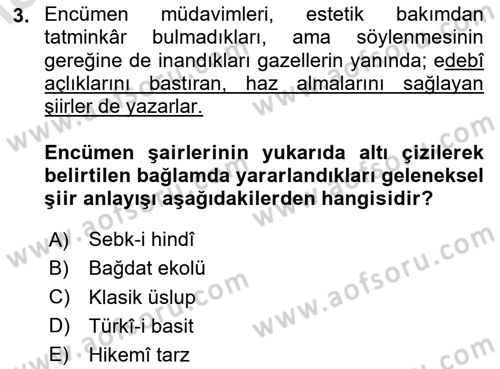 Tanzimat Dönemi Türk Edebiyatı 1 Dersi 2020 - 2021 Yılı Yaz Okulu Sınav Soruları 3. Soru