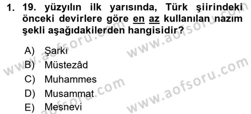 Tanzimat Dönemi Türk Edebiyatı 1 Dersi 2021 - 2022 Yılı (Vize) Ara Sınavı 1. Soru