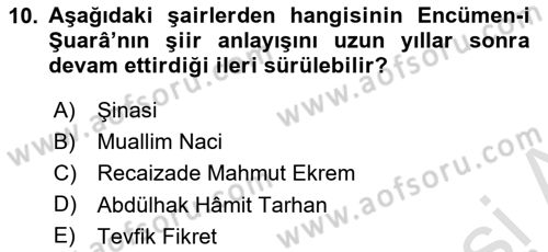 Tanzimat Dönemi Türk Edebiyatı 1 Dersi 2021 - 2022 Yılı (Vize) Ara Sınavı 10. Soru