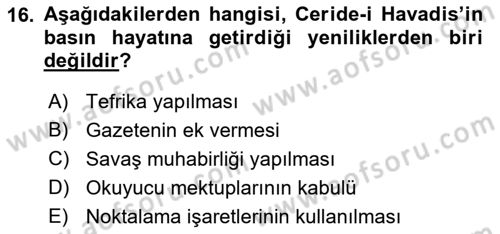 Tanzimat Dönemi Türk Edebiyatı 1 Dersi 2021 - 2022 Yılı (Vize) Ara Sınavı 16. Soru