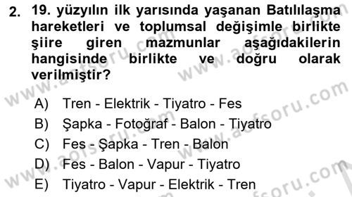 Tanzimat Dönemi Türk Edebiyatı 1 Dersi 2021 - 2022 Yılı (Vize) Ara Sınavı 2. Soru