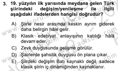 Tanzimat Dönemi Türk Edebiyatı 1 Dersi 2021 - 2022 Yılı (Vize) Ara Sınavı 3. Soru