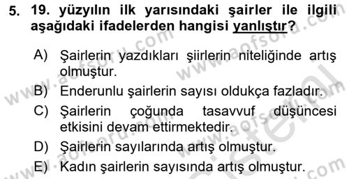 Tanzimat Dönemi Türk Edebiyatı 1 Dersi 2021 - 2022 Yılı (Vize) Ara Sınavı 5. Soru