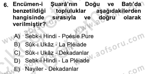 Tanzimat Dönemi Türk Edebiyatı 1 Dersi 2021 - 2022 Yılı (Vize) Ara Sınavı 6. Soru