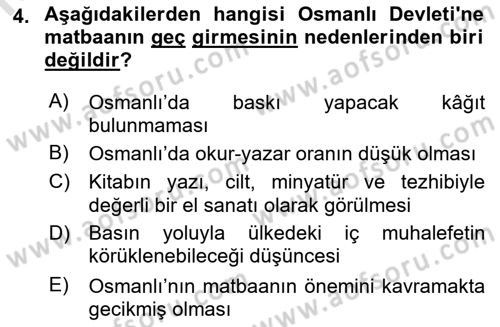 Tanzimat Dönemi Türk Edebiyatı 1 Dersi 2021 - 2022 Yılı (Final) Dönem Sonu Sınavı 4. Soru