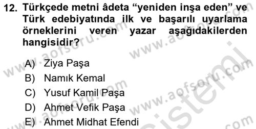 Tanzimat Dönemi Türk Edebiyatı 1 Dersi 2022 - 2023 Yılı (Vize) Ara Sınavı 12. Soru