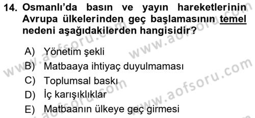 Tanzimat Dönemi Türk Edebiyatı 1 Dersi 2022 - 2023 Yılı (Vize) Ara Sınavı 14. Soru