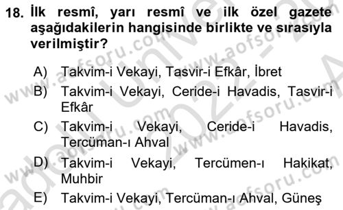 Tanzimat Dönemi Türk Edebiyatı 1 Dersi 2022 - 2023 Yılı (Vize) Ara Sınavı 18. Soru