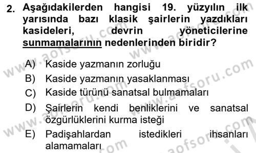 Tanzimat Dönemi Türk Edebiyatı 1 Dersi 2022 - 2023 Yılı (Vize) Ara Sınavı 2. Soru