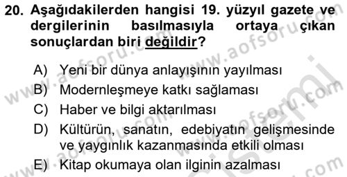 Tanzimat Dönemi Türk Edebiyatı 1 Dersi 2022 - 2023 Yılı (Vize) Ara Sınavı 20. Soru