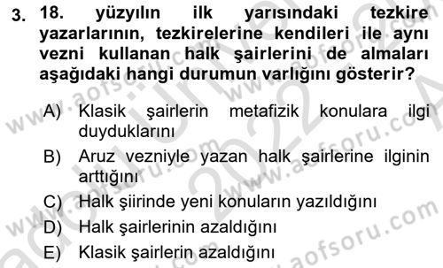 Tanzimat Dönemi Türk Edebiyatı 1 Dersi 2022 - 2023 Yılı (Vize) Ara Sınavı 3. Soru